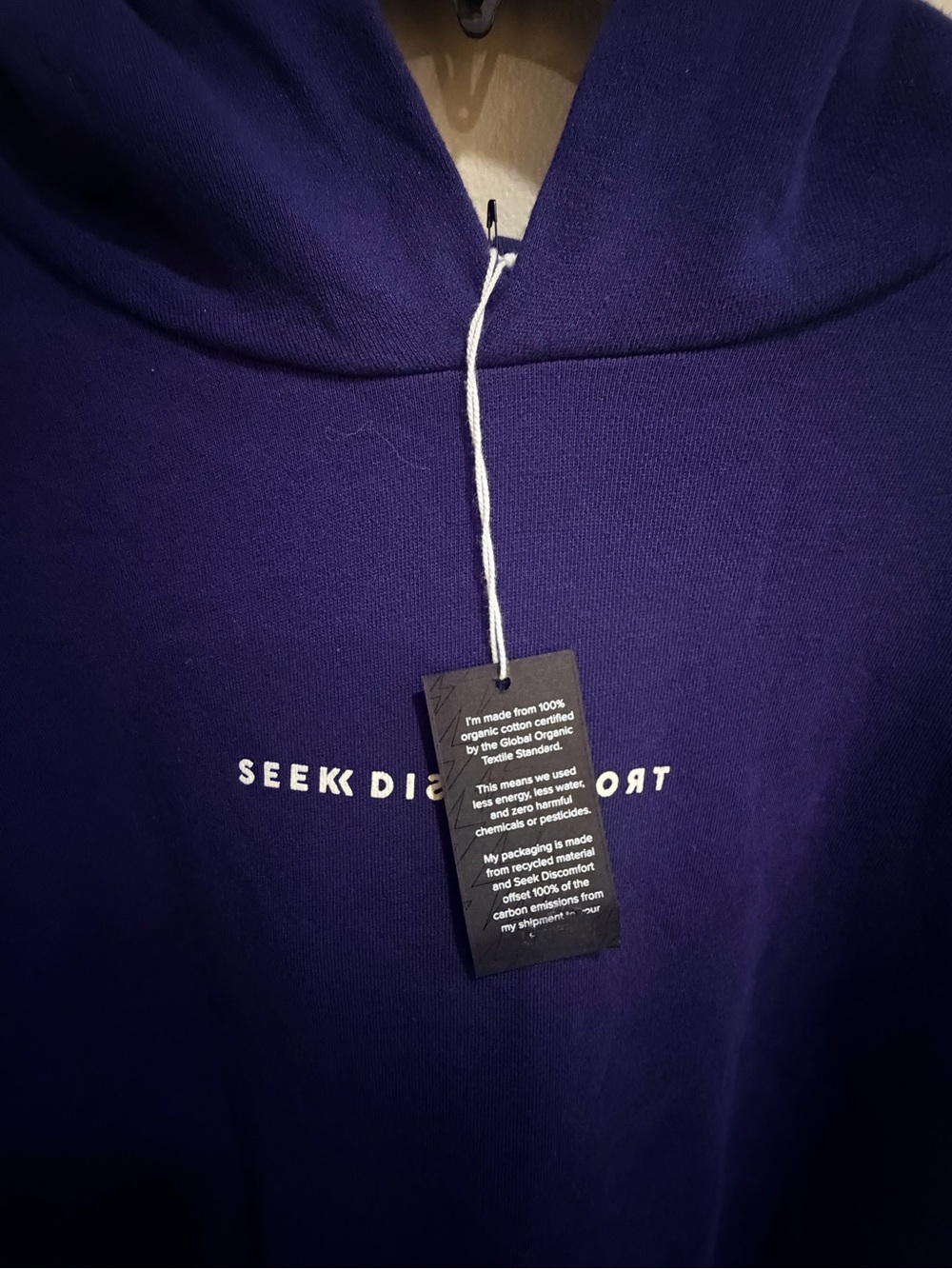 Organic Cotton Seek Discomfort Men's Deep Purple Hoodie Sweatshirt. - Picture 4 of 11